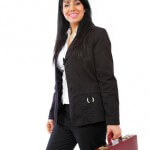 Dynamic businesswoman on the go with briefcase